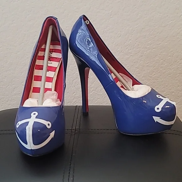 New! Nautical pinup Taylor Says by Reeves Anchors Away blue white heels 7.5 - Picture 5 of 5